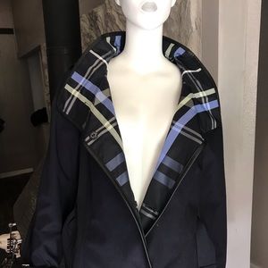 Johnston & Murphy navy plaid Trench coat